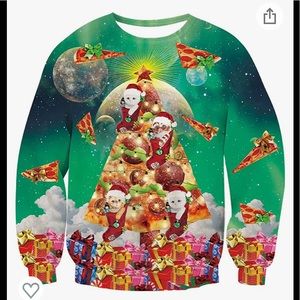 Really Ugly Christmas Sweater / Sweatshirt. Kittens, pizza, meatballs. Unisex M